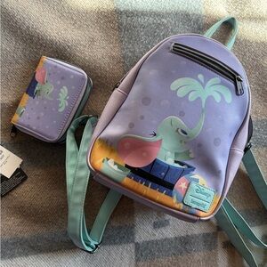 Loungefly Disney Elephant Backpack and Wallet - Purple and Green